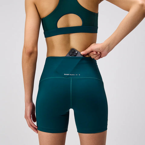 Bandit Running: Stamina High Waist 5" Women's Compression Shorts - Pine