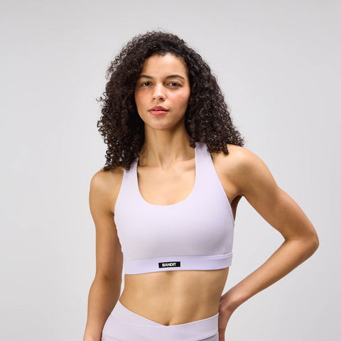Bandit Running: Cadence Stripe Scoop Neck Run Bra - Thistle