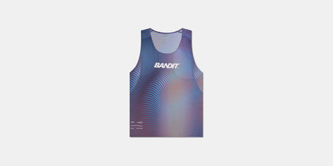 Bandit Running: Drift Mirage Racing Singlet - Deep Peri Blue with Rust Gradient