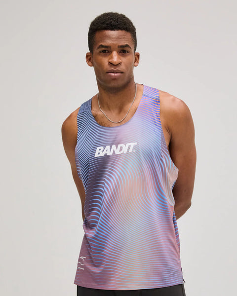 Bandit Running: Drift Mirage Racing Singlet - Deep Peri Blue with Rust Gradient