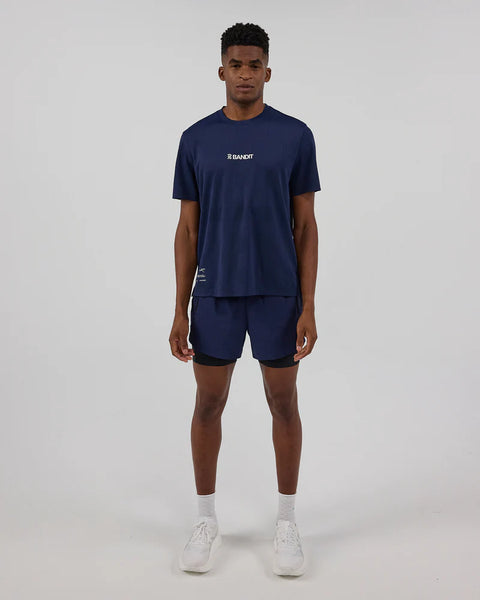 Bandit Running: Bandit Cheque Jacquard Short Sleeve Tee - NY Navy