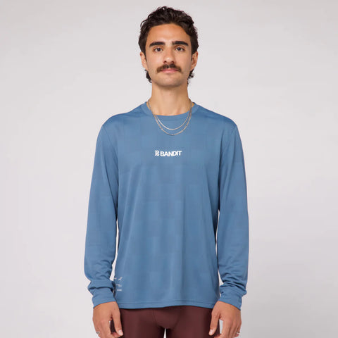 Bandit Running: Cheque Jacquard LS - Steel Blue (Unisex)