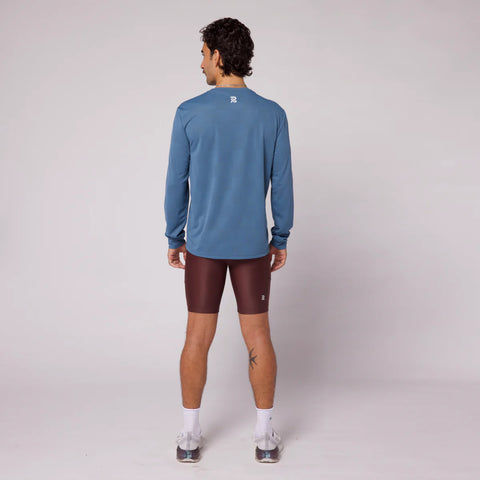 Bandit Running: Cheque Jacquard LS - Steel Blue (Unisex)
