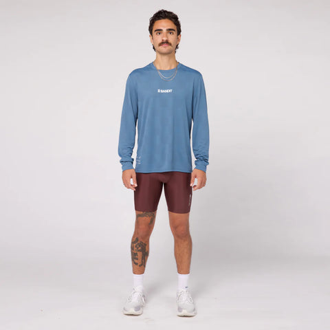 Bandit Running: Cheque Jacquard LS - Steel Blue (Unisex)