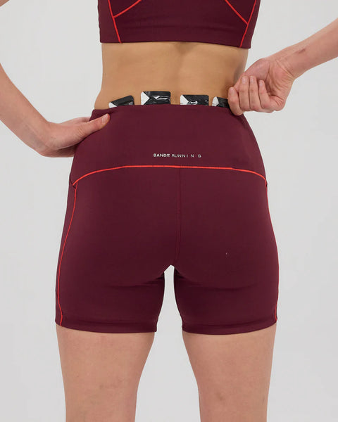 Bandit Running: Stamina 5" Pop Stitch High Waist Compression Short - Fig/Intense Red