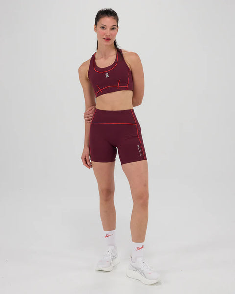 Bandit Running: Stamina 5" Pop Stitch High Waist Compression Short - Fig/Intense Red
