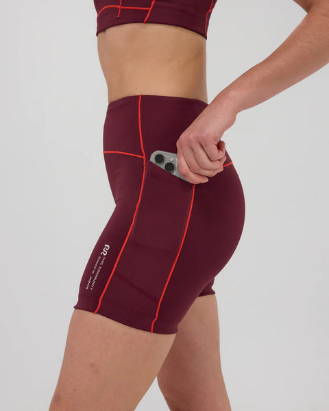 Bandit Running: Stamina 5" Pop Stitch High Waist Compression Short - Fig/Intense Red