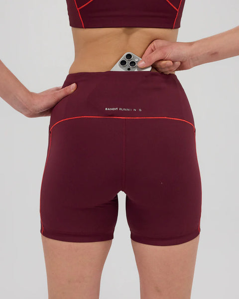 Bandit Running: Stamina 5" Pop Stitch High Waist Compression Short - Fig/Intense Red