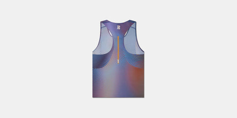 Bandit Running: Drift Mirage Racing Singlet - Deep Peri Blue with Rust Gradient