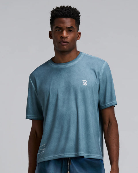 Bandit Running: Men's FrioSoft Performance Box Tee - Tranquil Blue Salt Fade