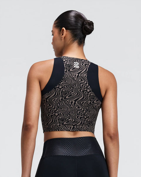Bandit Running: Women's Adapto 2-Way Zip Race Crop - Melted Marble Cocoa / Black