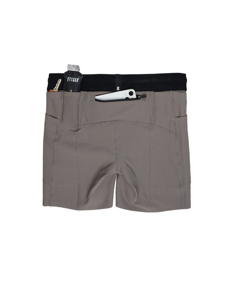 Bandit Running: Women's Striped Cadence 5" Compression Shorts - Concrete Taupe / Cocoa