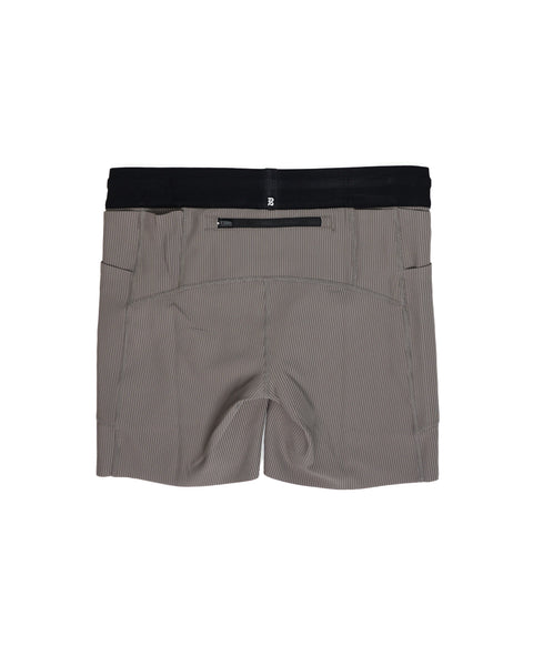 Bandit Running: Women's Striped Cadence 5" Compression Shorts - Concrete Taupe / Cocoa