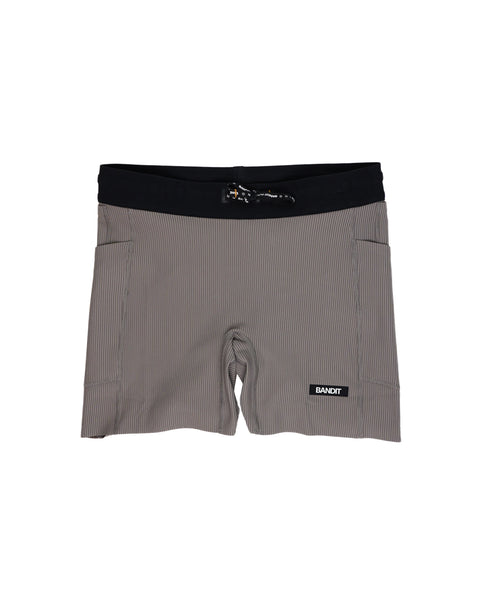 Bandit Running: Women's Striped Cadence 5" Compression Shorts - Concrete Taupe / Cocoa