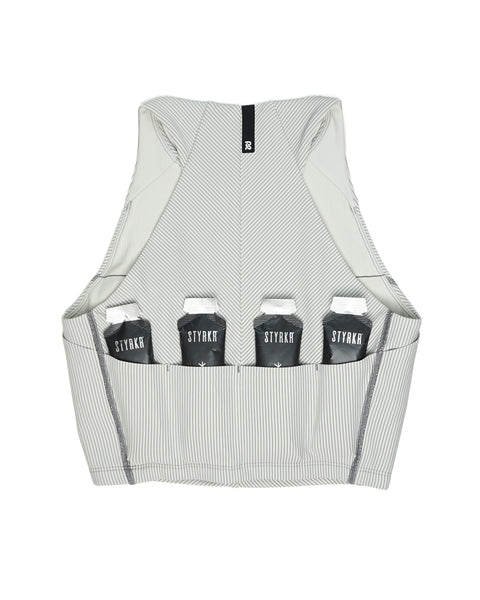 Bandit Running: Women's Striped Cadence™ Zip Front Race Crop - Plaster/Slate