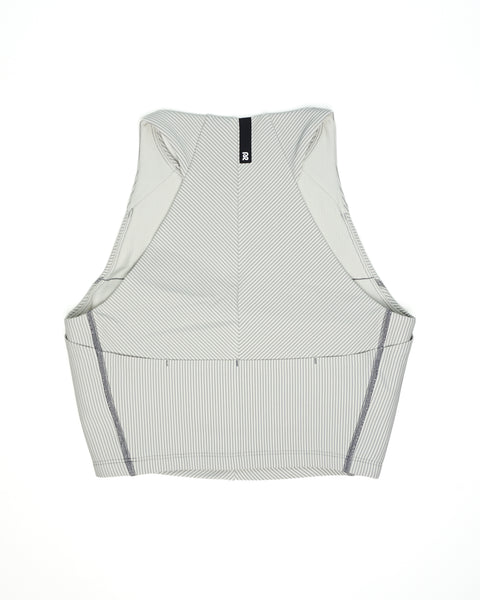 Bandit Running: Women's Striped Cadence™ Zip Front Race Crop - Plaster/Slate