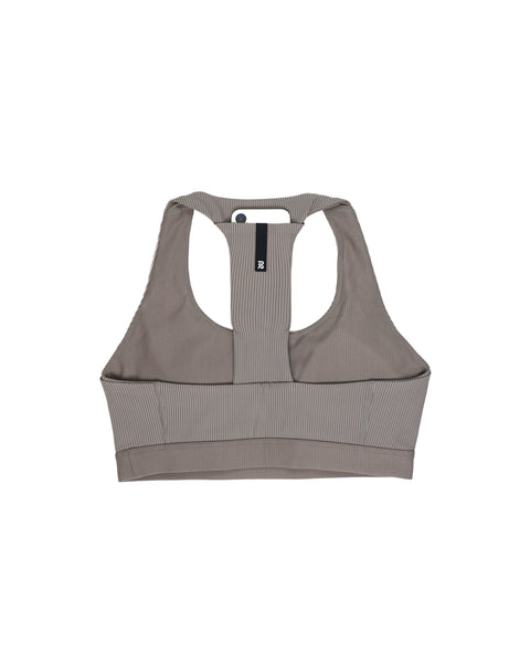 Bandit Running: Striped Cadence Scoop Neck T-Back Run Bra - Concrete Taupe / Cocoa
