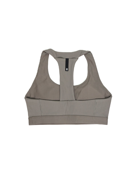 Bandit Running: Striped Cadence Scoop Neck T-Back Run Bra - Concrete Taupe / Cocoa