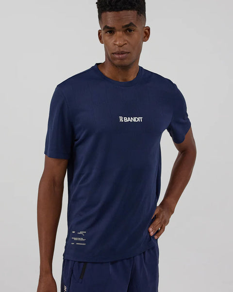 Bandit Running: Bandit Cheque Jacquard Short Sleeve Tee - NY Navy