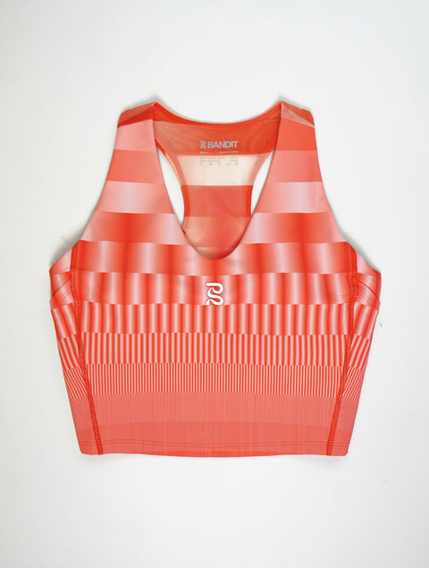Bandit Running: Women's Vanisher V-Neck Race Crop - Growing Grid Poppy