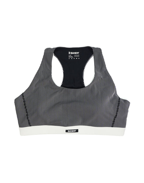Bandit Running: Striped Cadence Run Bra - Black with Chalk