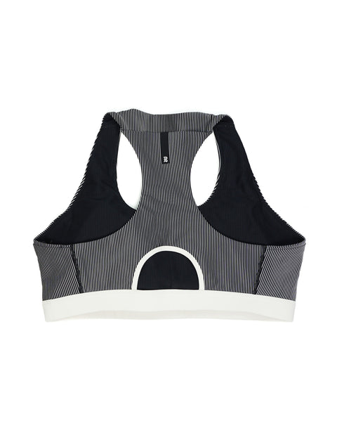 Bandit Running: Striped Cadence Run Bra - Black with Chalk