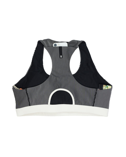 Bandit Running: Striped Cadence Run Bra - Black with Chalk