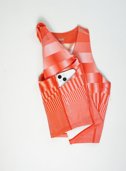 Bandit Running: Women's Vanisher V-Neck Race Crop - Growing Grid Poppy
