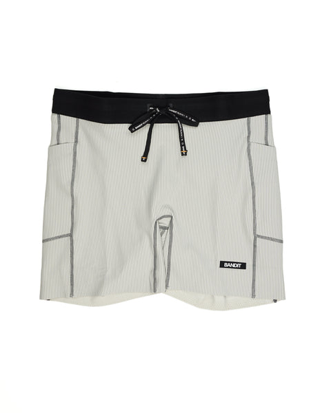 Bandit Running: Women's Striped Cadence 5" Compression Shorts - Plaster / Slate