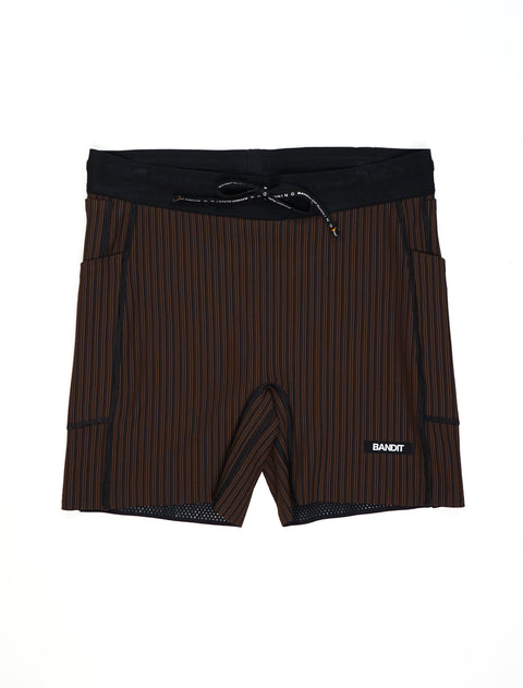 Bandit Running: Women's Striped Cadence 5" Compression Shorts - Cacao / Black