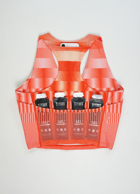 Bandit Running: Women's Vanisher V-Neck Race Crop - Growing Grid Poppy