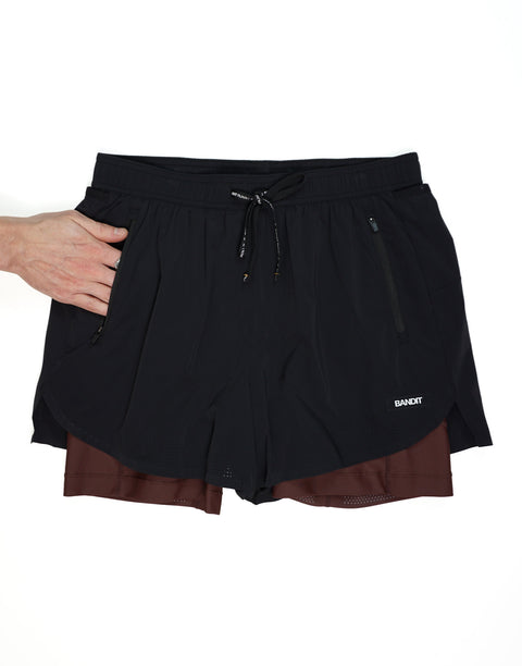 Bandit Running: Men's Vento Next Gen 2-In-1 Run Short - Black/Cacao