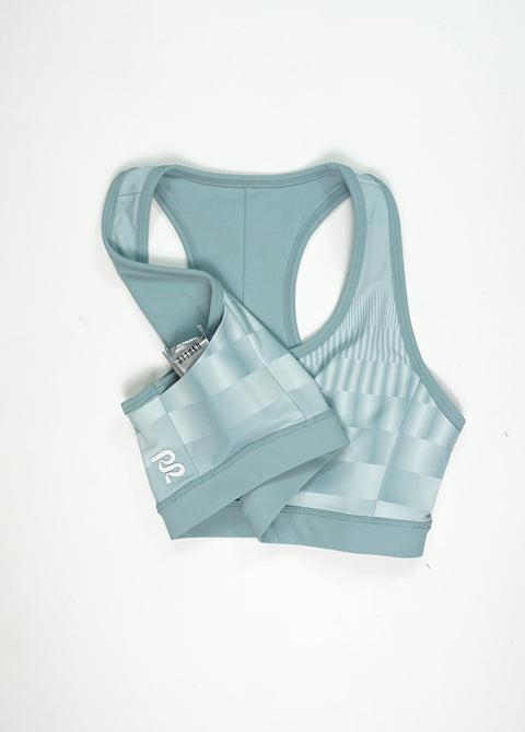 Bandit Running: Women's Vanisher Reverso Scoop Neck Run Bra - Growing Grid Lagoon/Mist