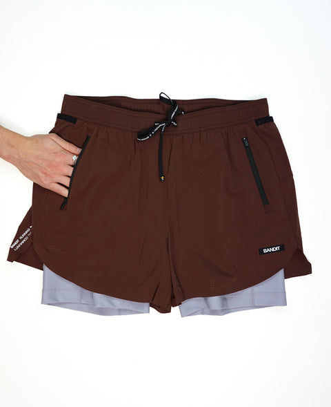 Bandit Running: Men's Vento Next Gen 2-In-1 Run Short - Cacao/Violet Fog