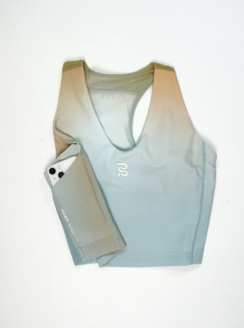 Bandit Running: Women's Vanisher V-Neck Race Crop - Lagoon Multi