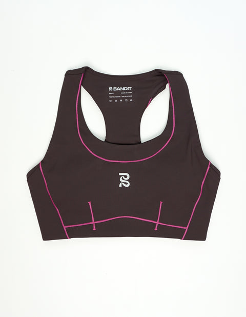 Bandit Running:Women's Vanisher Pop Stitch Arco Run Bra - Espresso