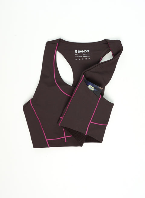 Bandit Running:Women's Vanisher Pop Stitch Arco Run Bra - Espresso