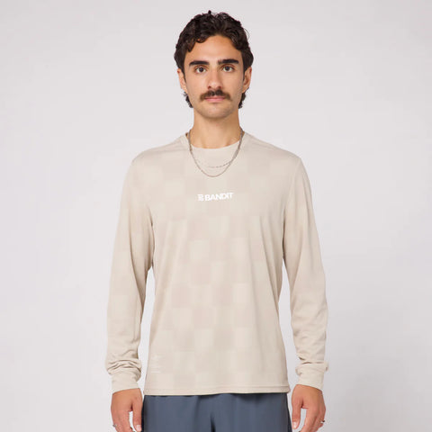 Bandit Running: Cheque Jacquard LS - Stone (Unisex)