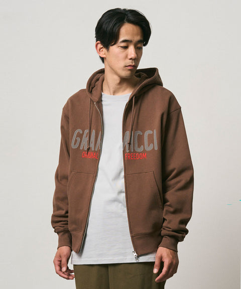 Gramicci: Spell Out Zip Hooded Sweatshirt - Brown