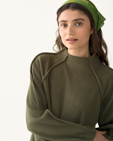 Hikerkind: Mock Neck Pile Fleece - Conifer