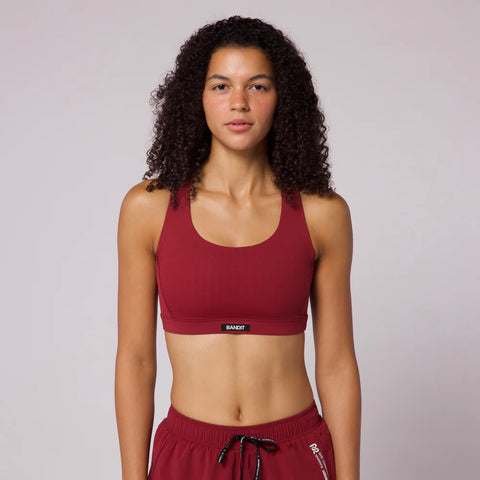 Bandit Running: Gridlock Scoop Neck Bra - Cherry