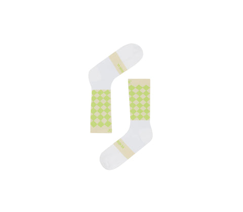 SOAR Running: Diamond Crew Sock - Cream/Green Diamond