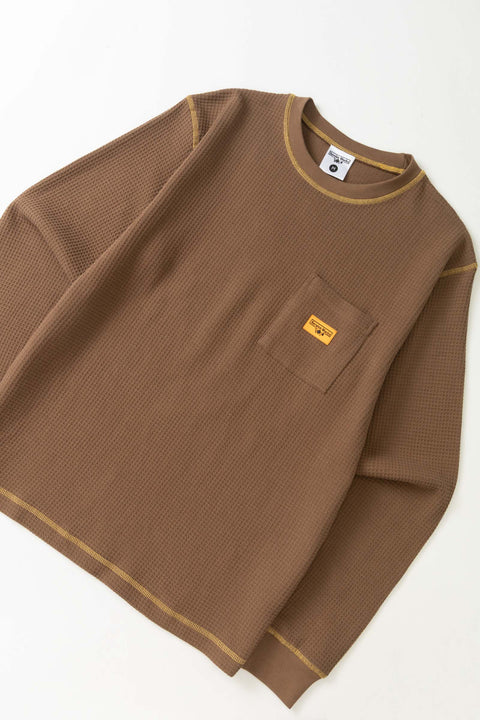 Service Works: Waffle Contrast LS Tee - Brown/Yellow
