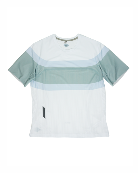 Soar Running: Women's Hot Weather Tee - White/Blue Green Stripe