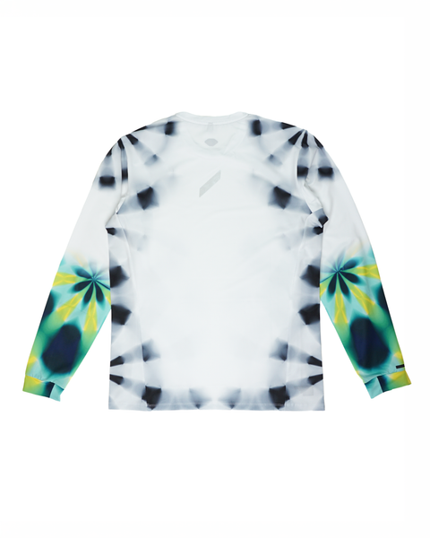 SOAR Running: Men's LS Printed Tech T - White Green Kaleidoscope