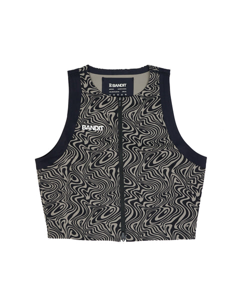Bandit Running: Women's Adapto 2-Way Zip Race Crop - Melted Marble Cocoa / Black