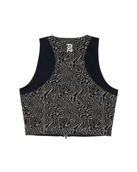 Bandit Running: Women's Adapto 2-Way Zip Race Crop - Melted Marble Cocoa / Black