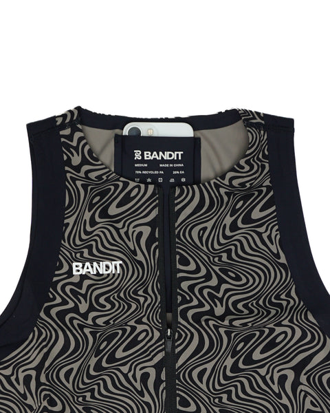 Bandit Running: Women's Adapto 2-Way Zip Race Crop - Melted Marble Cocoa / Black