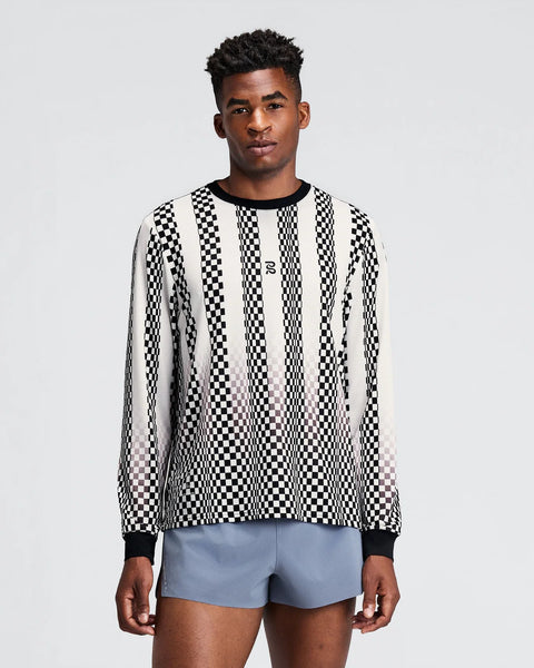 Bandit Running: Men's Micromesh Long Sleeve - Checkerboard Stripe