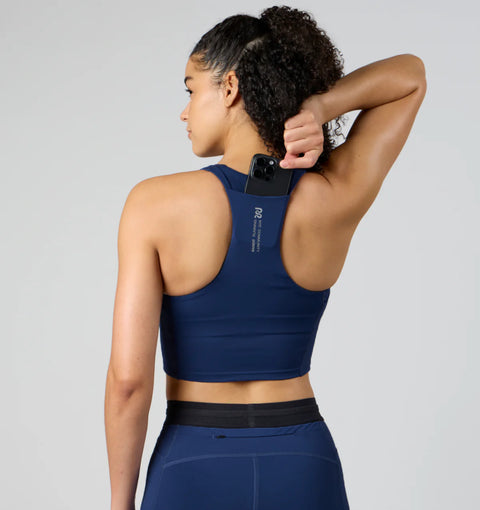 Bandit Running: Stamina Scoop Neck Run Crop - NY Navy